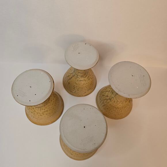4 Goblets Lakewood Pottery Siler City, NC Vintage Footed Cup Tan Hand Made - Picture 3 of 10